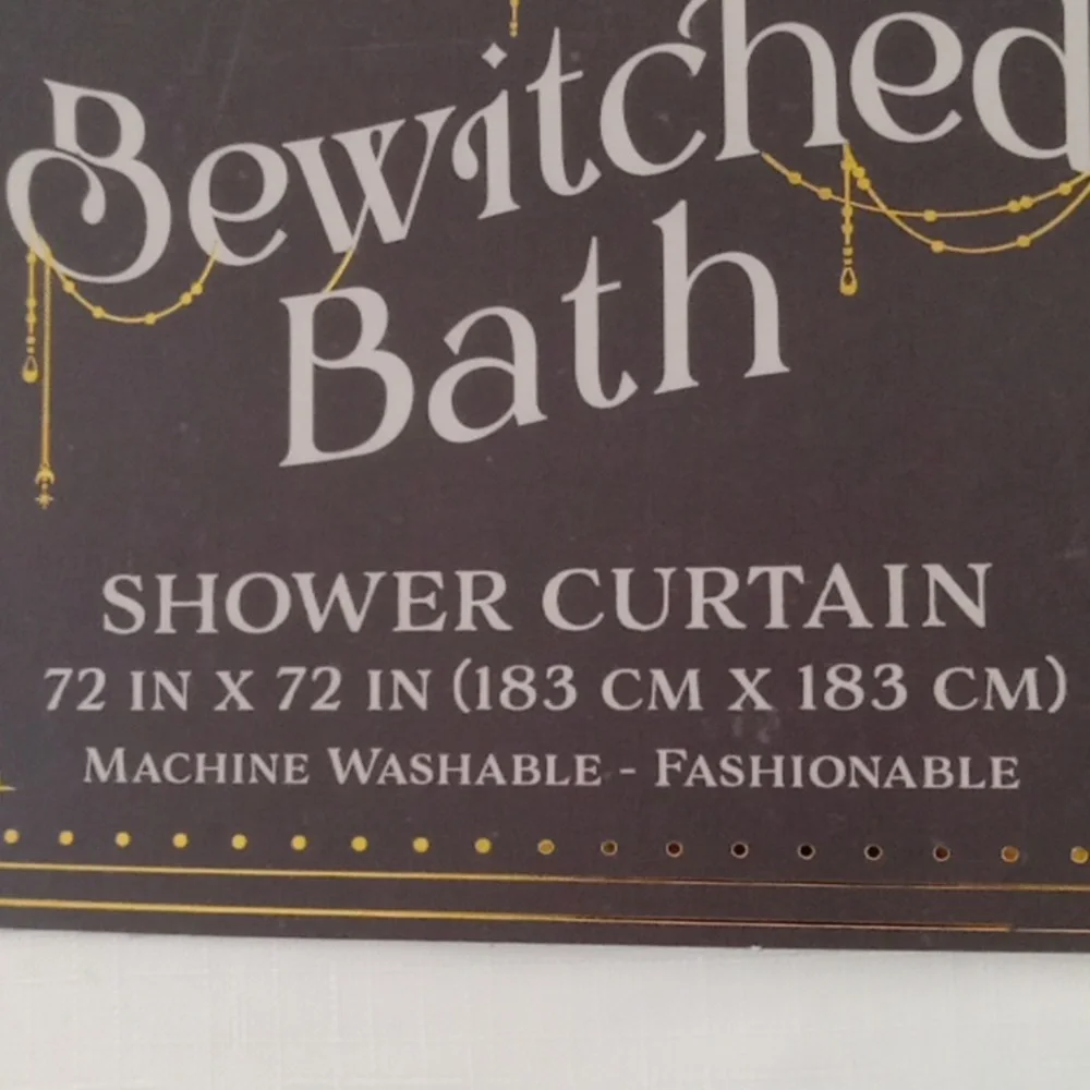 Bewitched Bath Shower Curtain with Witch and Cat Design Glows In The Dark